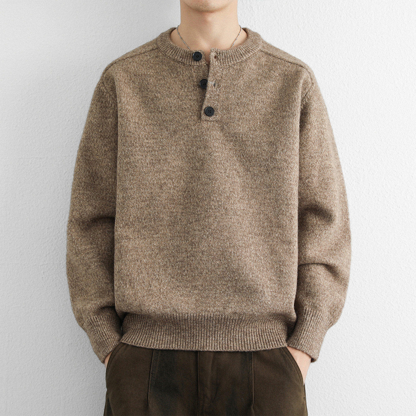 高级设计感亨利领毛衣男秋冬季美式休闲宽松针织衫保暖厚打底线衣,淘宝优惠券,粉丝福利购,淘宝优惠卷