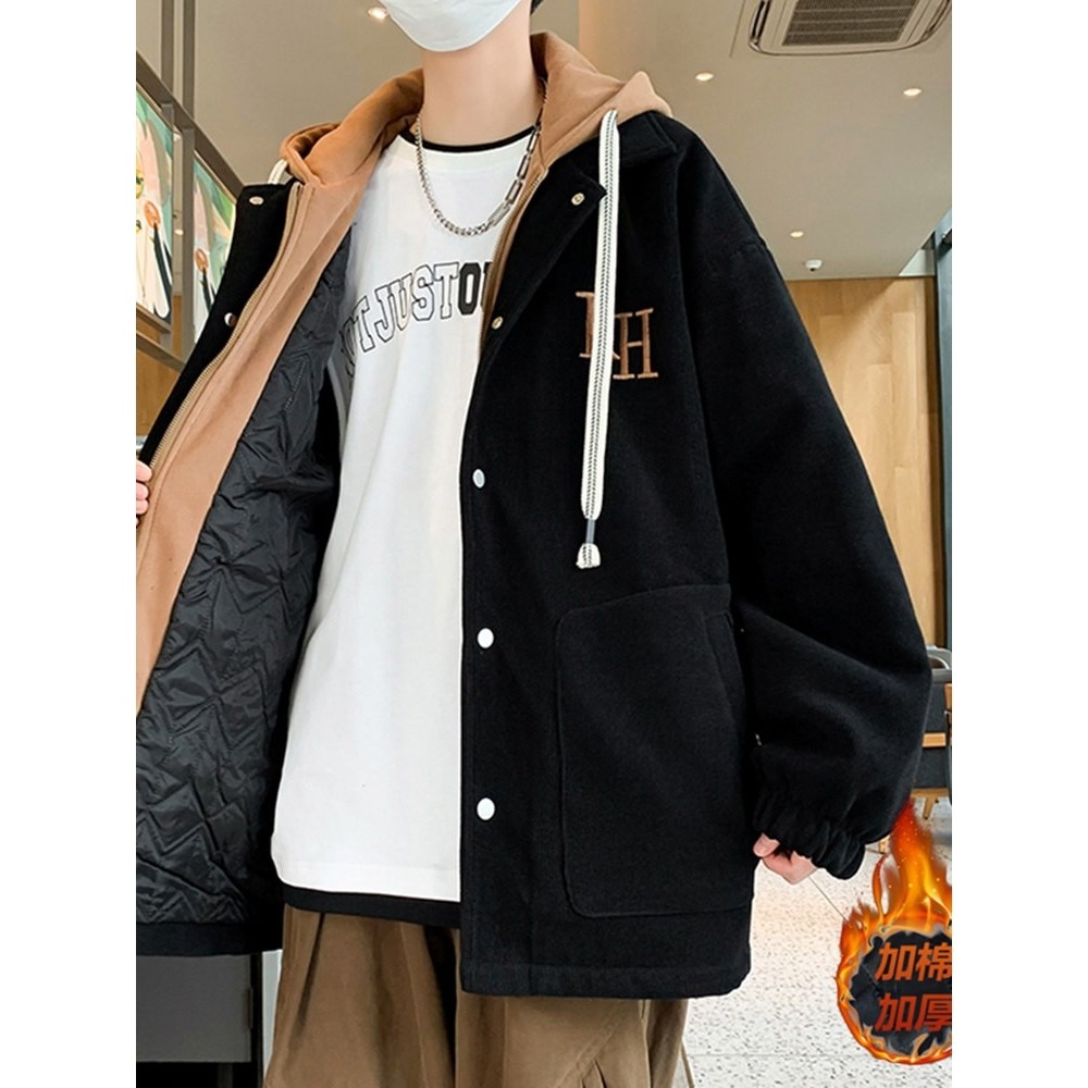 假两件连帽外套男棉衣男士2025秋冬季港风灯芯绒夹棉痞帅二棉加棉,淘宝优惠券,粉丝福利购,淘宝优惠卷