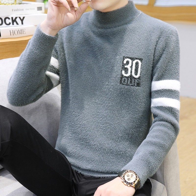 半高领水貂绒毛衣男士秋冬季羊绒衫加绒加厚打底衫保暖冬装上衣服,淘宝优惠券,粉丝福利购,淘宝优惠卷