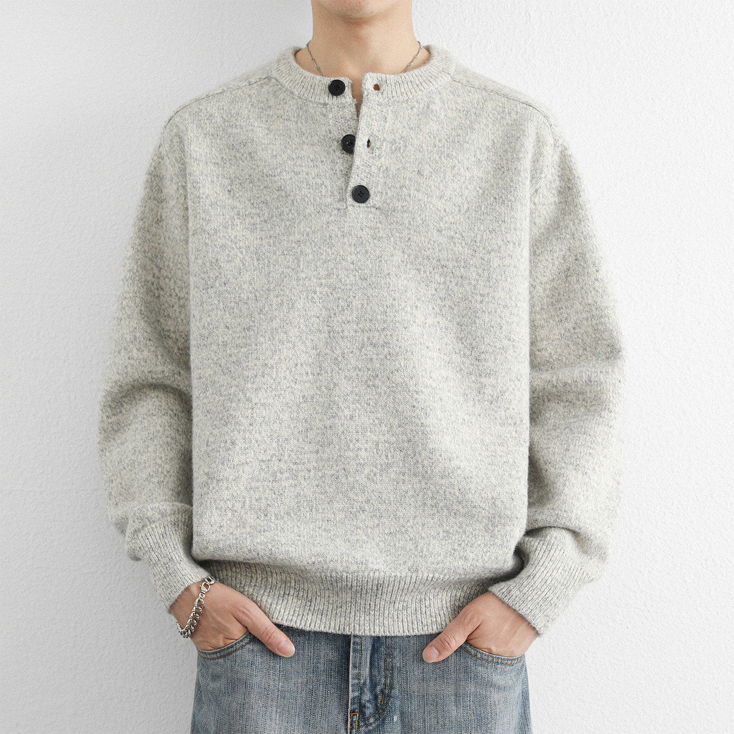 高级设计感亨利领毛衣男秋冬季美式休闲宽松针织衫保暖厚打底线衣,淘宝优惠券,粉丝福利购,淘宝优惠卷