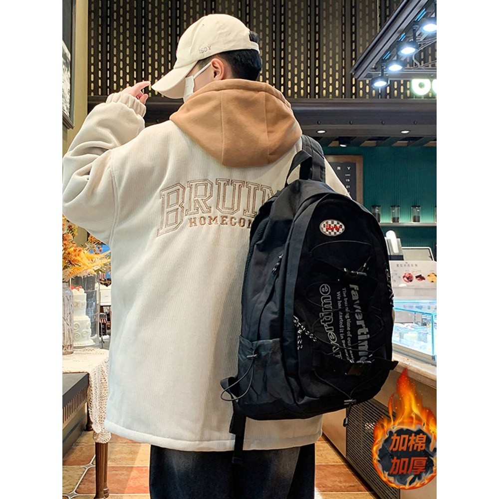 假两件连帽外套男棉衣男士2025秋冬季港风灯芯绒夹棉痞帅二棉加棉,淘宝优惠券,粉丝福利购,淘宝优惠卷