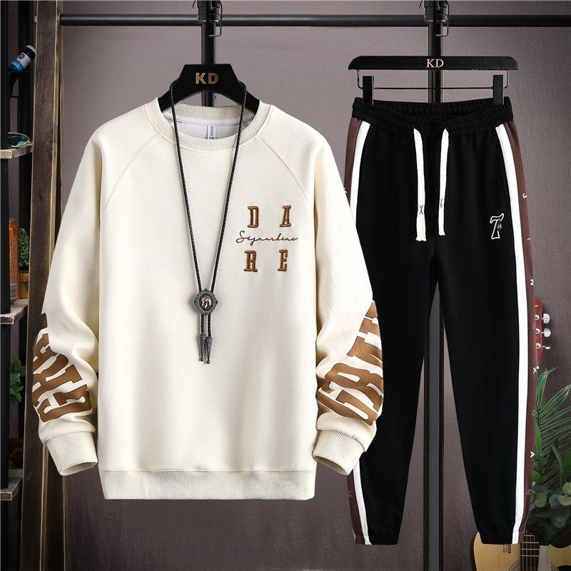 秋冬季青少年加绒加厚卫衣套装大童上衣男孩学生宽松刺绣长袖T恤,淘宝优惠券,粉丝福利购,淘宝优惠卷