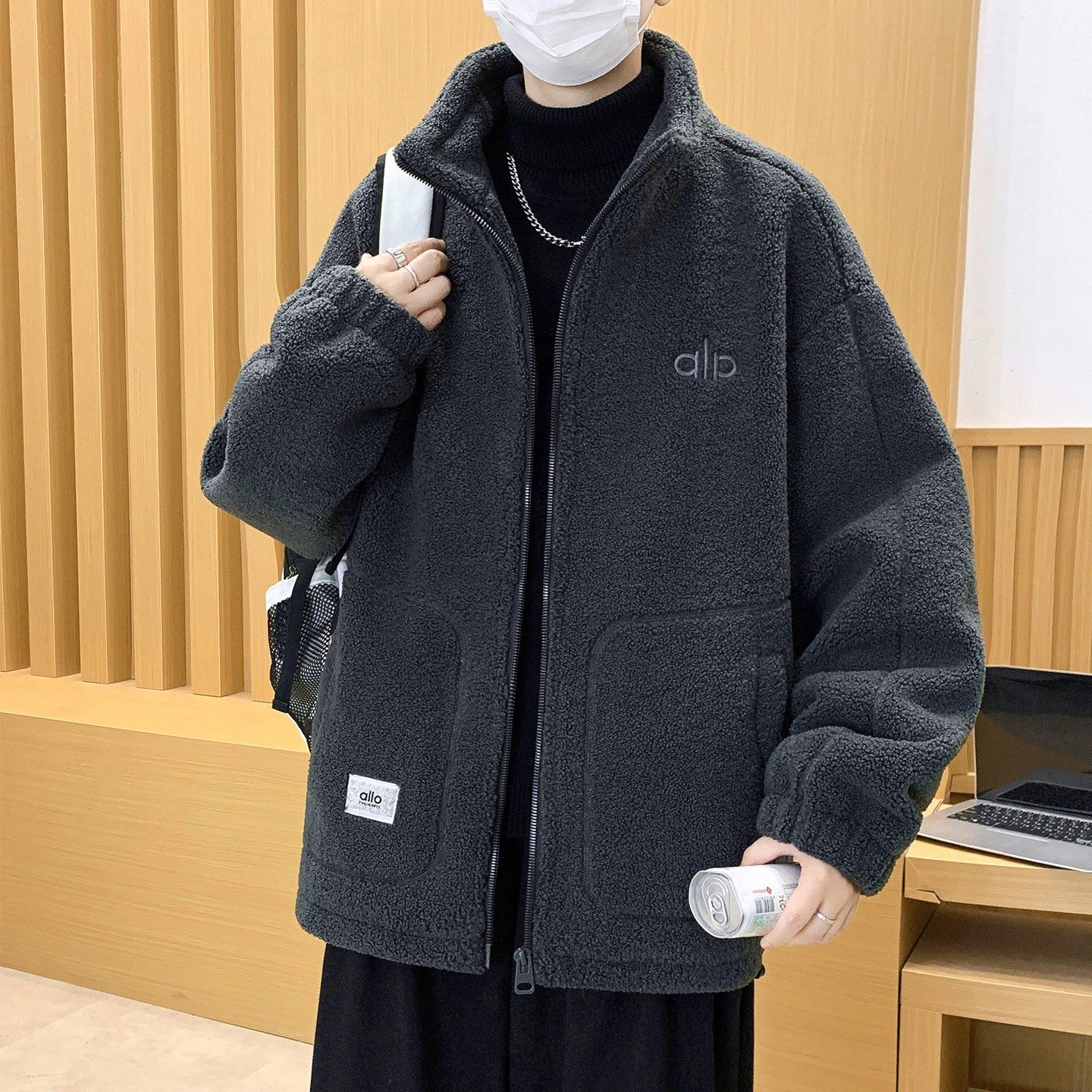 青少年立领外套男士冬季加绒加厚夹克男款大童冬装羊羔绒保暖衣服,淘宝优惠券,粉丝福利购,淘宝优惠卷