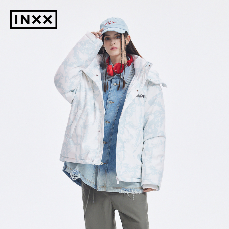 【INXX】 Standby潮牌冬满印时尚羽绒服男可拆卸帽外套-图0