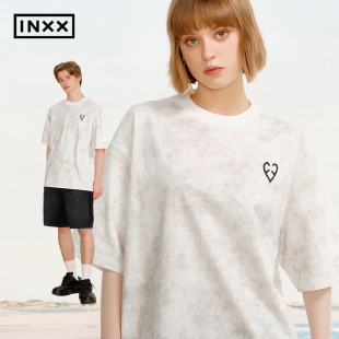 INXX美式复古蜡染白色男T恤短袖