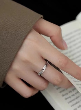 925纯银铜钱戒指轻奢小众设计食指戒女开口戒高级感尾戒