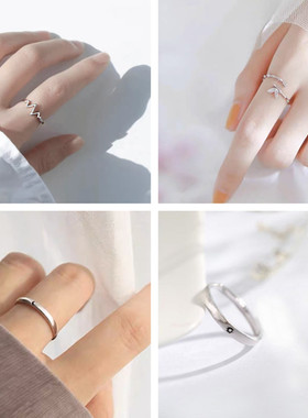 S925纯银时尚个性女小众设计素圈戒指2023新款潮酷戒闺蜜指环轻奢