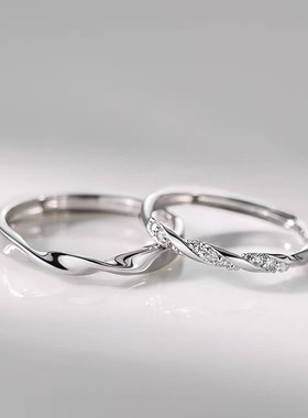 925纯银三生三世情侣对戒轻奢高级感男女指环素圈开口戒