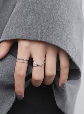 925银戒指女网红ins女潮韩版时尚个性可调节百搭小清新开口食指戒