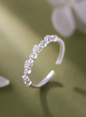 925纯银花朵戒指小众高级感素圈开口戒女轻奢百搭食指戒
