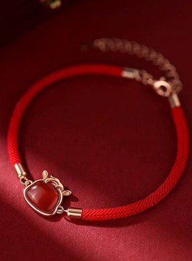 925银红玛瑙马手链轻奢过年手串2026本命年闺蜜女手镯