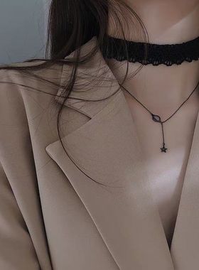 黑色星球ins韩版锁骨链