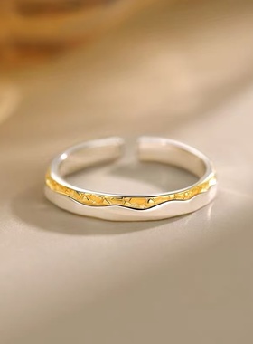 925纯银日照金山戒指素圈食指戒小众轻奢开口戒女高级感