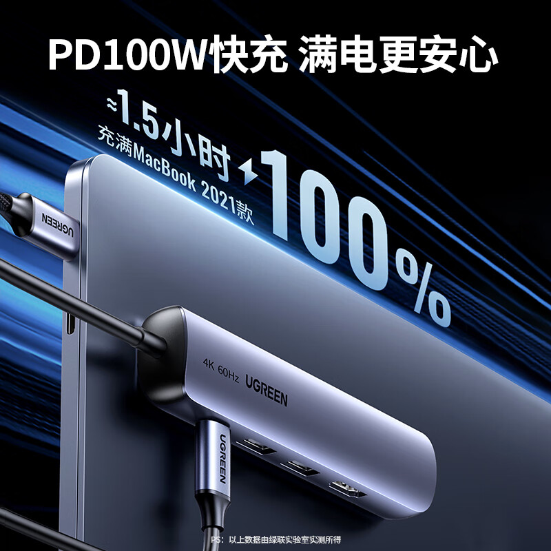 绿联10919拓展坞转HDMI+千兆网卡+2口USB3.0+pd细长款五合一CM418 - 图0