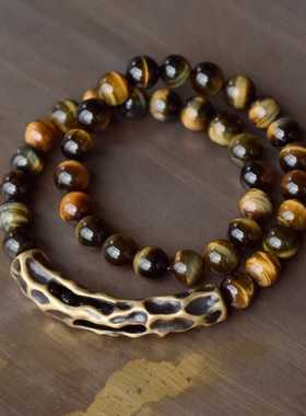 卓岸林原创复古黄蓝虎眼石双层手链男 个性珠子双圈手串中性百搭