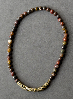 卓岸林原创复古红铁虎石多层手链女 个性双圈石珠子手串 百搭饰品