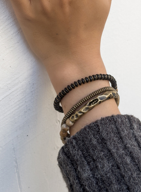 卓岸林原创复古图画石黑檀木多圈手链男女同款个性新中式国潮饰品