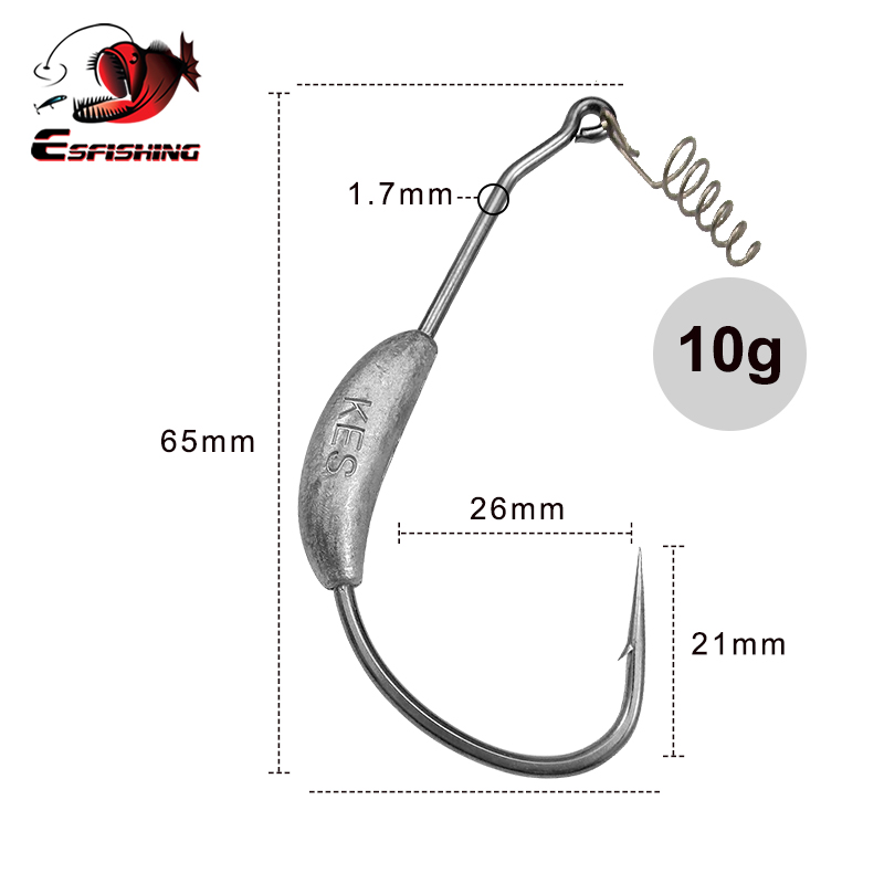 ESFISHING软饵曲柄钩带铅带弹簧5个3.5克10克14克26克防挂底翘嘴 - 图2