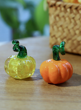 创意可爱南瓜造型桌面玻璃小摆饰 客厅书桌家居彩色圆形玻璃摆件