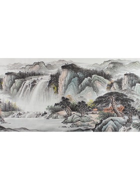 国画山水画纯手绘小六尺水墨字画厅室酒楼装饰字画源远流长风水画