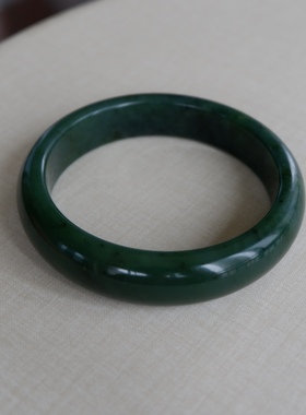 碧玉手镯58圈口 和田玉新疆玛纳斯碧玉蓝绿色手镯 实拍配证书