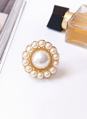 小香风宽面开口可调节珍珠戒指