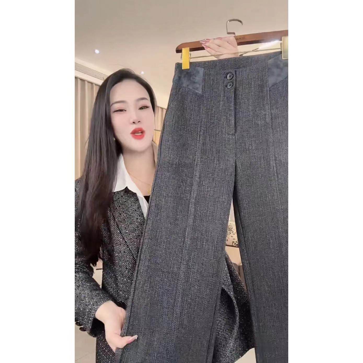 羊毛呢直筒裤2025冬季新款醋酸窄版阔腿裤高腰百搭时尚休闲女裤子,淘宝优惠券,粉丝福利购,淘宝优惠卷