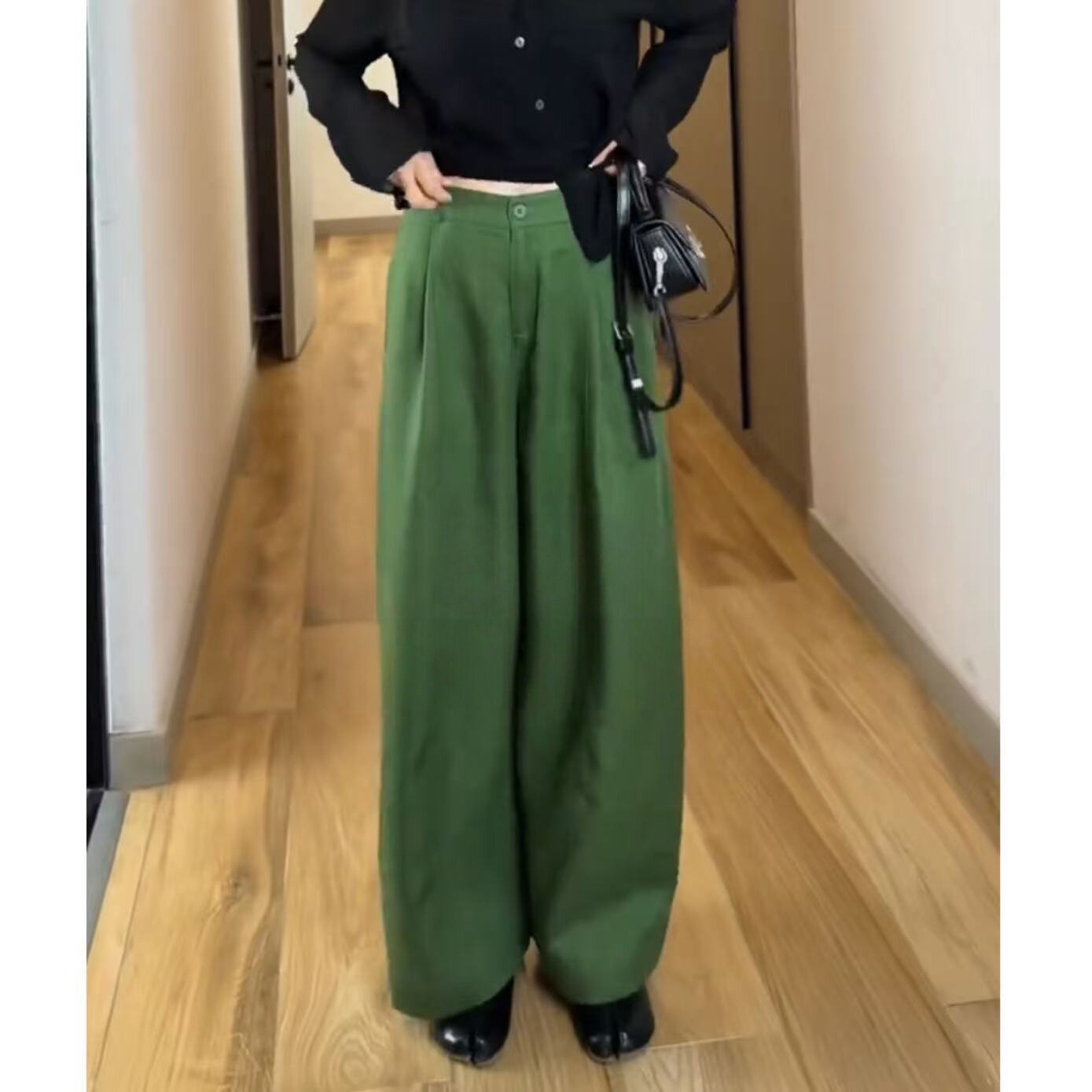 老钱风天丝亚麻阔腿裤女夏季黄色麻料裤子高腰透气吸湿排汗休闲裤