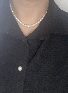 3-8mm天然淡水米形极光白珍珠女士锁骨链颈链几乎无瑕微瑕饰品