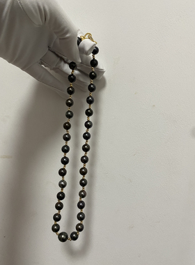 黑色炫彩天然海水珍珠女士气质高级颈链S925纯银金色扣头金色隔珠