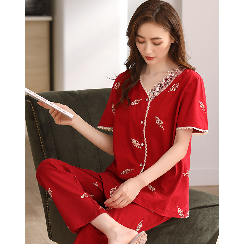 红色本命年睡衣女款短袖莫代尔长裤2023年新款春夏家居服本命年,淘宝优惠券,粉丝福利购,淘宝优惠卷