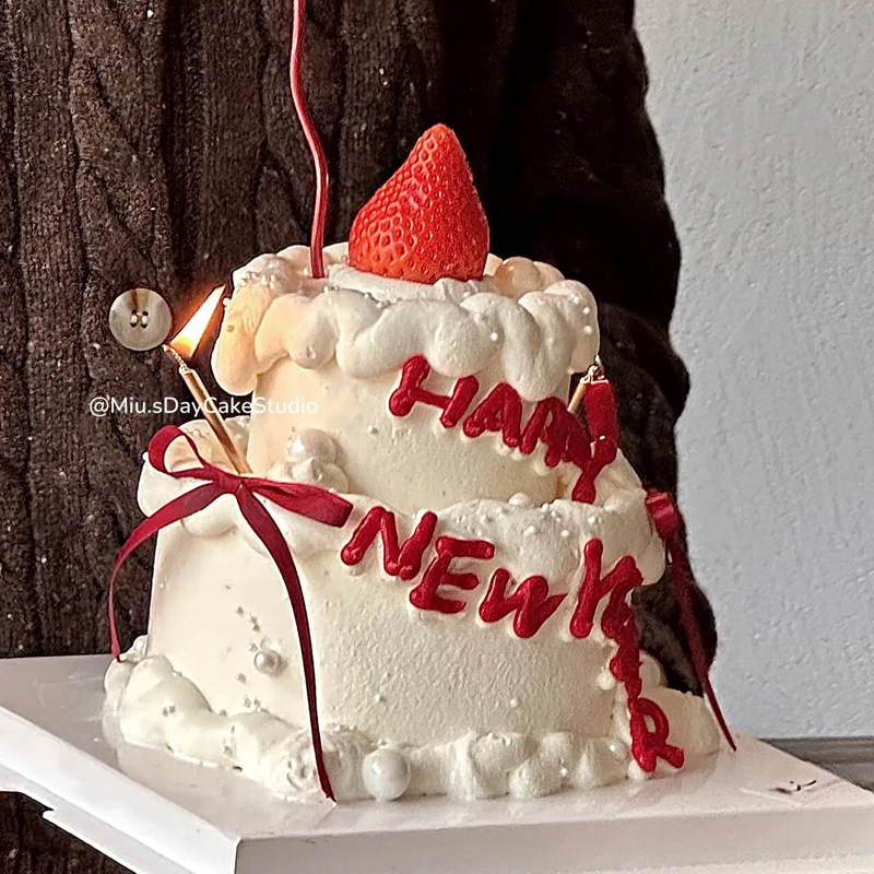 网红新年跨年夜甜品双层许愿蜡烛插件草莓蛋糕装饰红色蝴蝶结丝带,淘宝优惠券,粉丝福利购,淘宝优惠卷