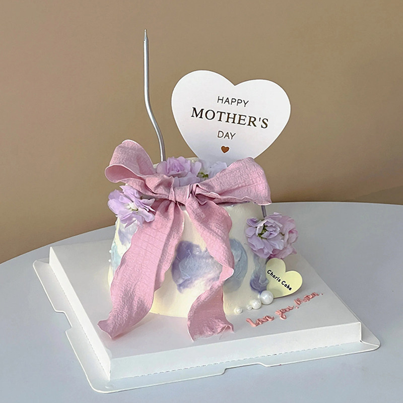 2025母亲节蛋糕装饰妈妈节日镜面爱心亚克力MOM插件蝴蝶结泡泡纱,淘宝优惠券,粉丝福利购,淘宝优惠卷