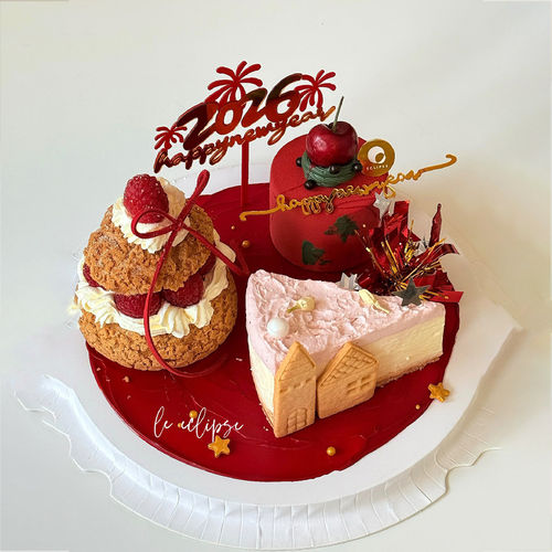 2026新年跨年除夕夜氛围感泡芙小蛋糕春节房屋饼干礼花亚克力插件 - 图3