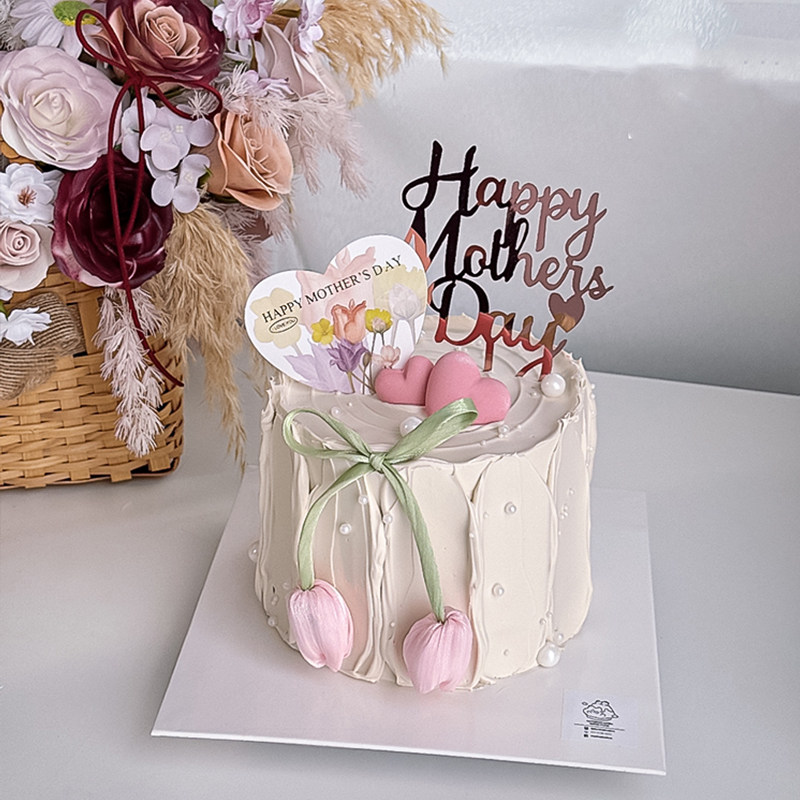 温柔古风母亲节蛋糕装饰中式福字折扇英文亚克力爱心卡丝带送妈妈,淘宝优惠券,粉丝福利购,淘宝优惠卷