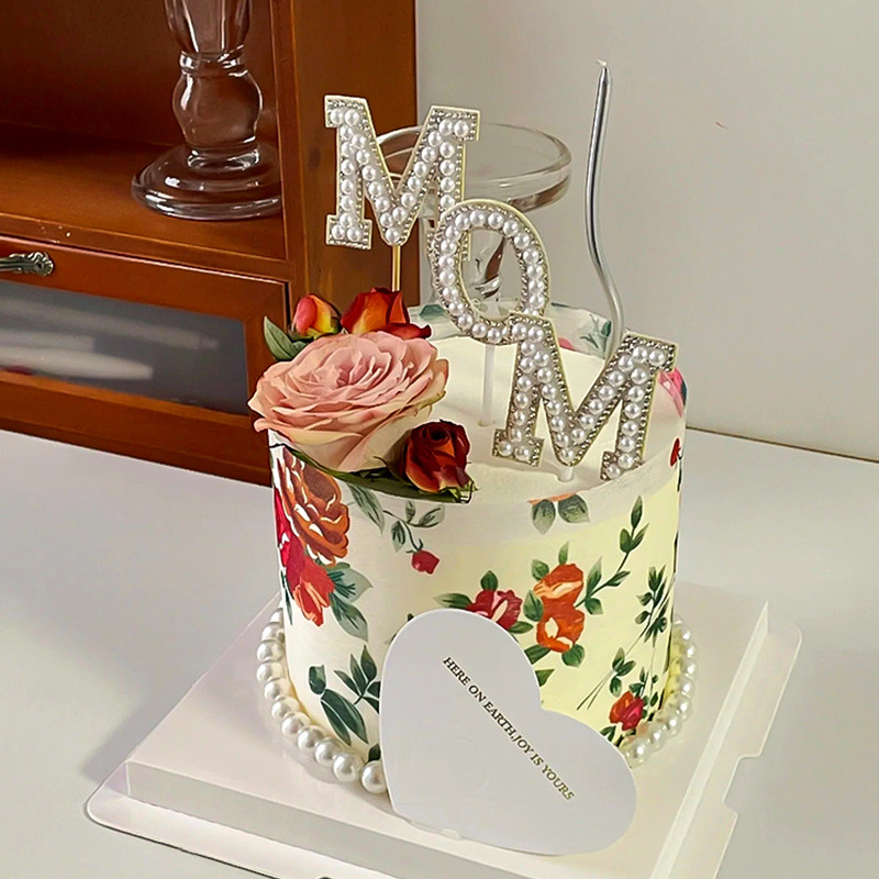 复古5.11母亲节玫瑰花蛋糕装饰鲜花印花围边珍珠MOM爱心卡片插件,淘宝优惠券,粉丝福利购,淘宝优惠卷