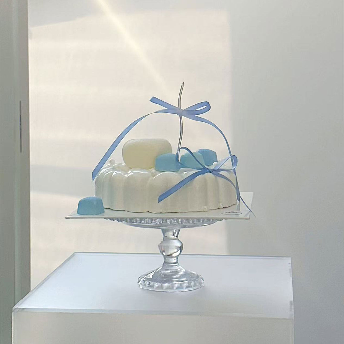 七夕情人节简约清新蓝色系蛋糕装饰情侣纪念日蝴蝶结丝带蜡烛插件,淘宝优惠券,粉丝福利购,淘宝优惠卷