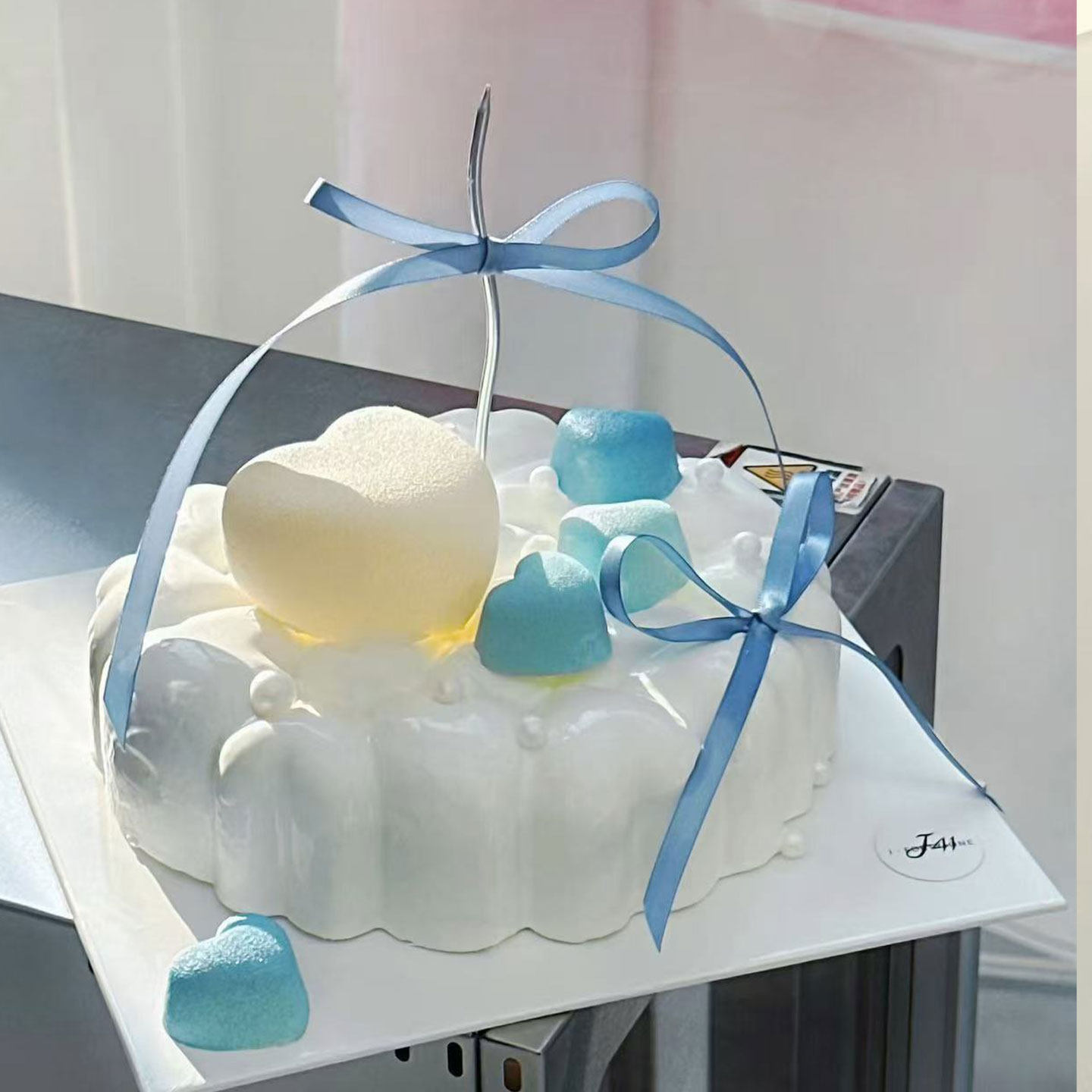 七夕情人节简约清新蓝色系蛋糕装饰情侣纪念日蝴蝶结丝带蜡烛插件,淘宝优惠券,粉丝福利购,淘宝优惠卷