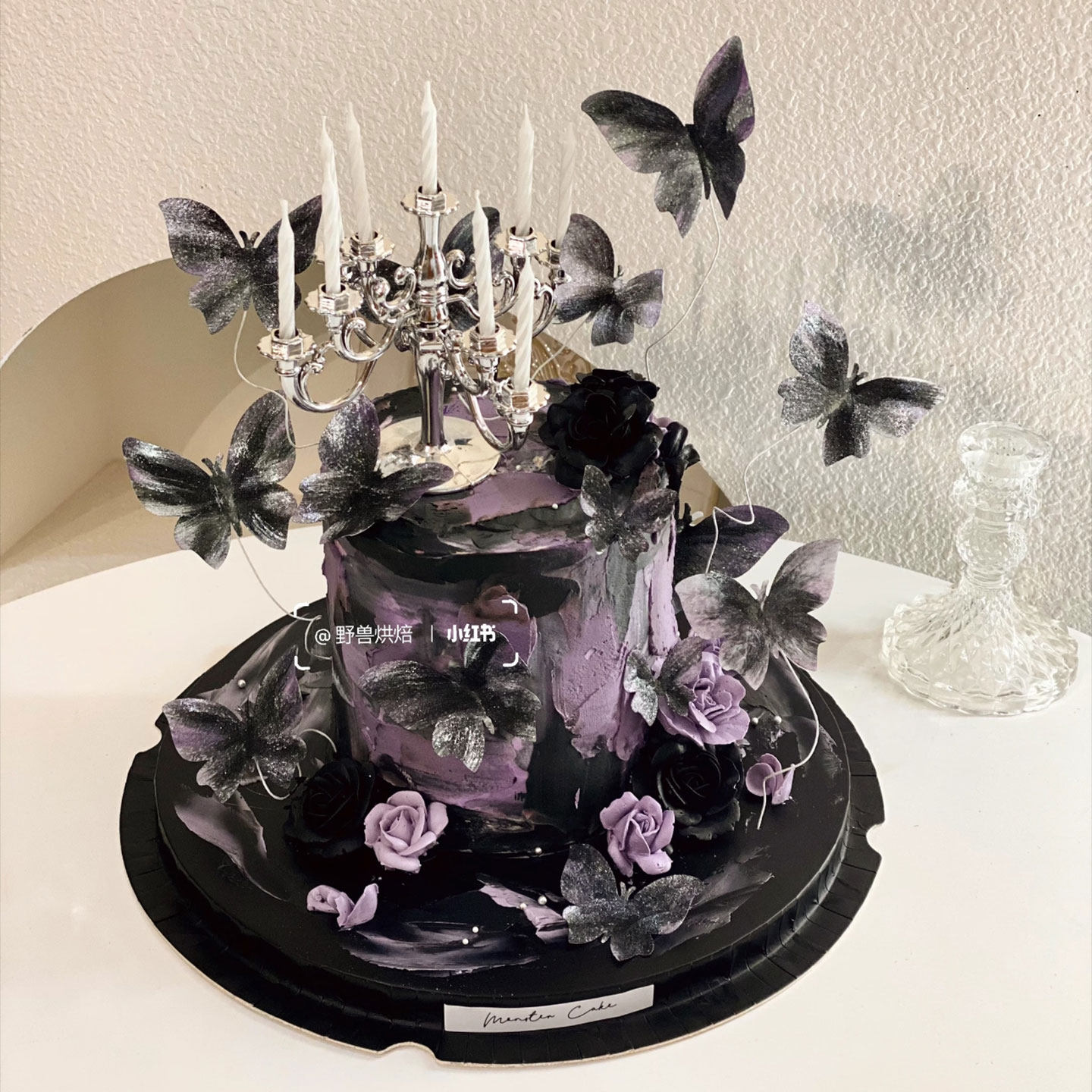 复古哥特风紫红蝴蝶蛋糕装饰欧式烛台摆件仿真玫瑰甜品烘培配件,淘宝优惠券,粉丝福利购,淘宝优惠卷