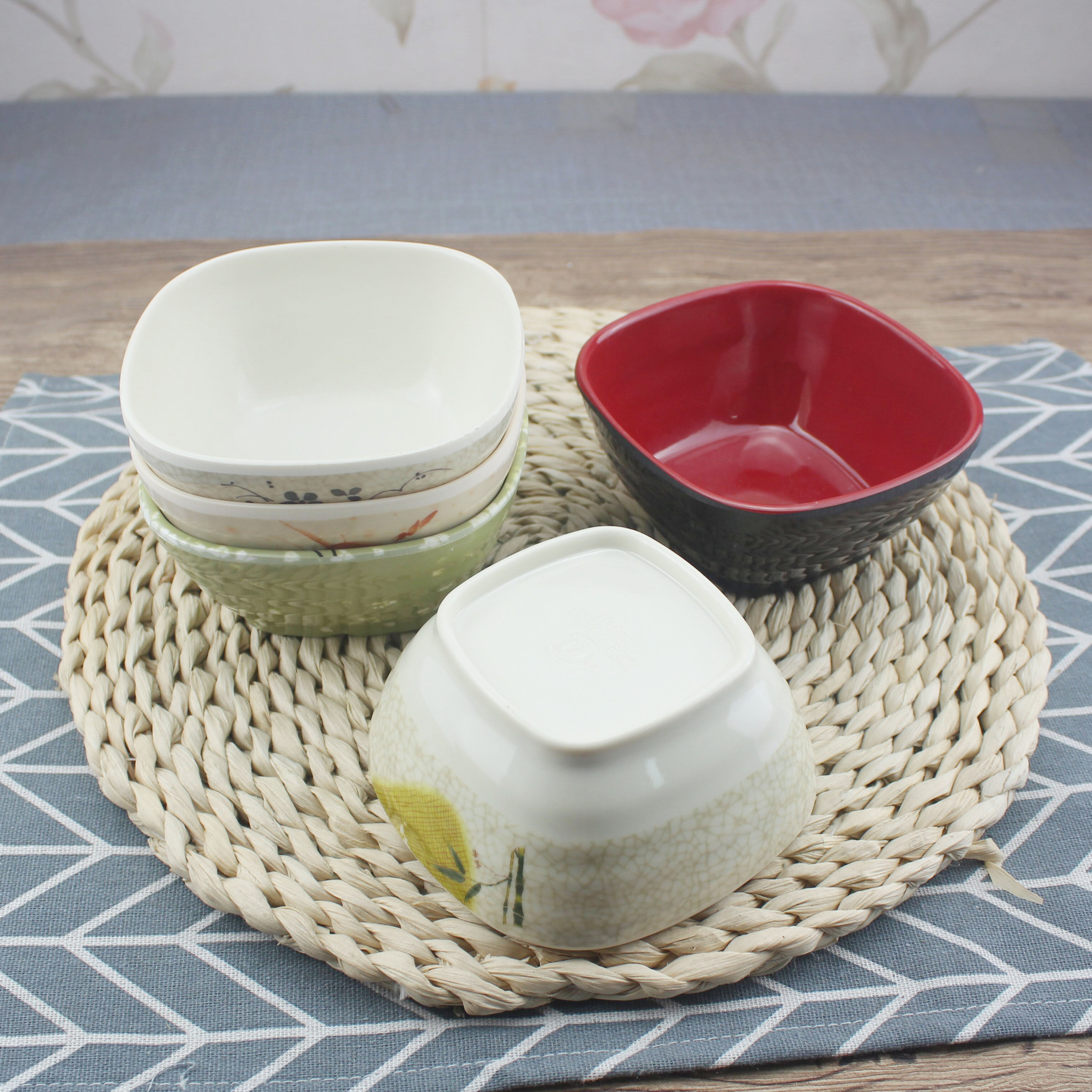 （十个装）商用火锅店四方碗调料碗密胺酱料碗饭店米饭碗塑料汤碗