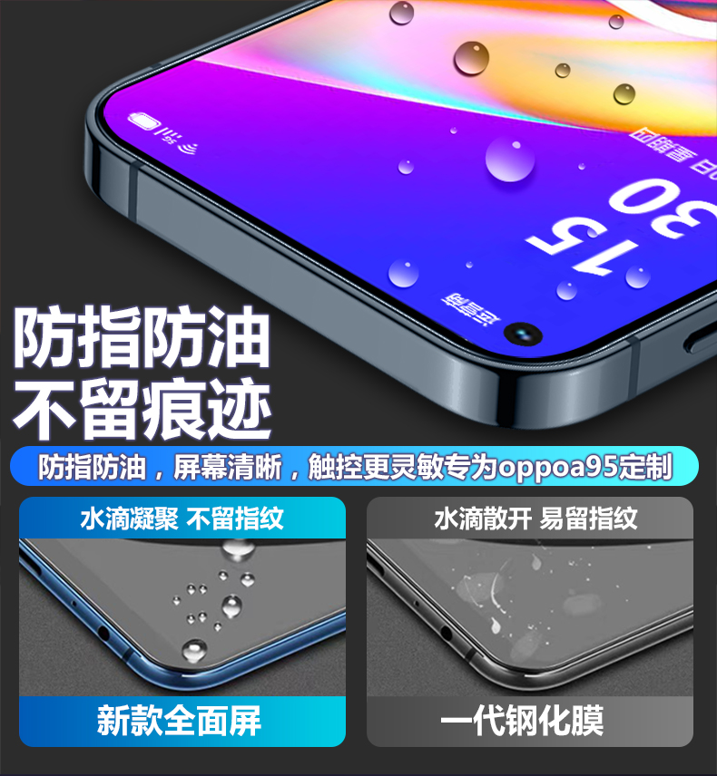 oppoa95钢化膜0ppoa93全屏覆盖抗蓝光高清透明opopa95防指纹原装5G版保护贴膜全包防摔护眼防偷窥防爆水凝膜 - 图2