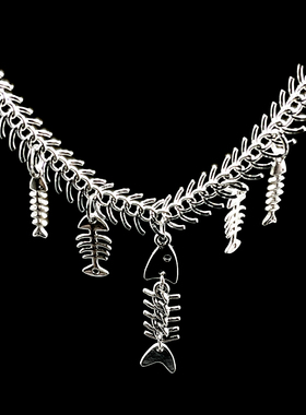 原创废土风鱼骨choker项链锁骨链