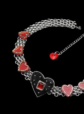 原创手作红黑桃心choker项链颈链