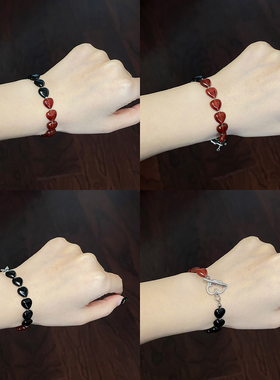 原创手作红与黑天鹅庵玛瑙手链