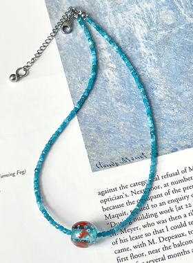 手作小金鱼蓝磷灰石项链choker