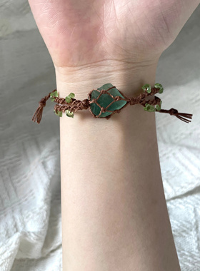 山不语绿萤石原石编绳手链手绳手环女生学生礼物百搭抖音创意时尚