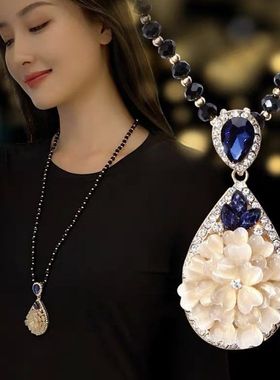 水晶水晶串珠女民族风大气毛衣链