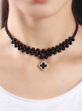 合金玛瑙圆珠女民族风气质锁骨链