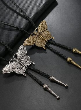 合金皮绳男女复古夸张领带项链长