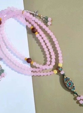 国风斜挎项链玻璃圆珠女玻璃